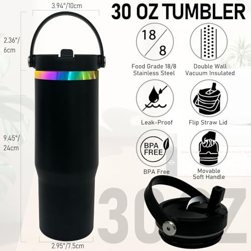 Metalya 30 oz Tumbler with Handle and Straw, Vacuum Insulated Tumblers with Flip Straw and Top Handle, Leakproof Powder Coated Tumbler, Stainless Steel Travel Mug for Coffee Water (Black)