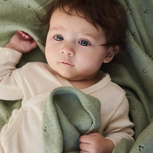 Image of 100% Organic Cotton Knit Receiving Baby Blanket for Newborns - Soft, Breathable Blanket for Crib & Stroller - Nursery Gift (Roman Green)