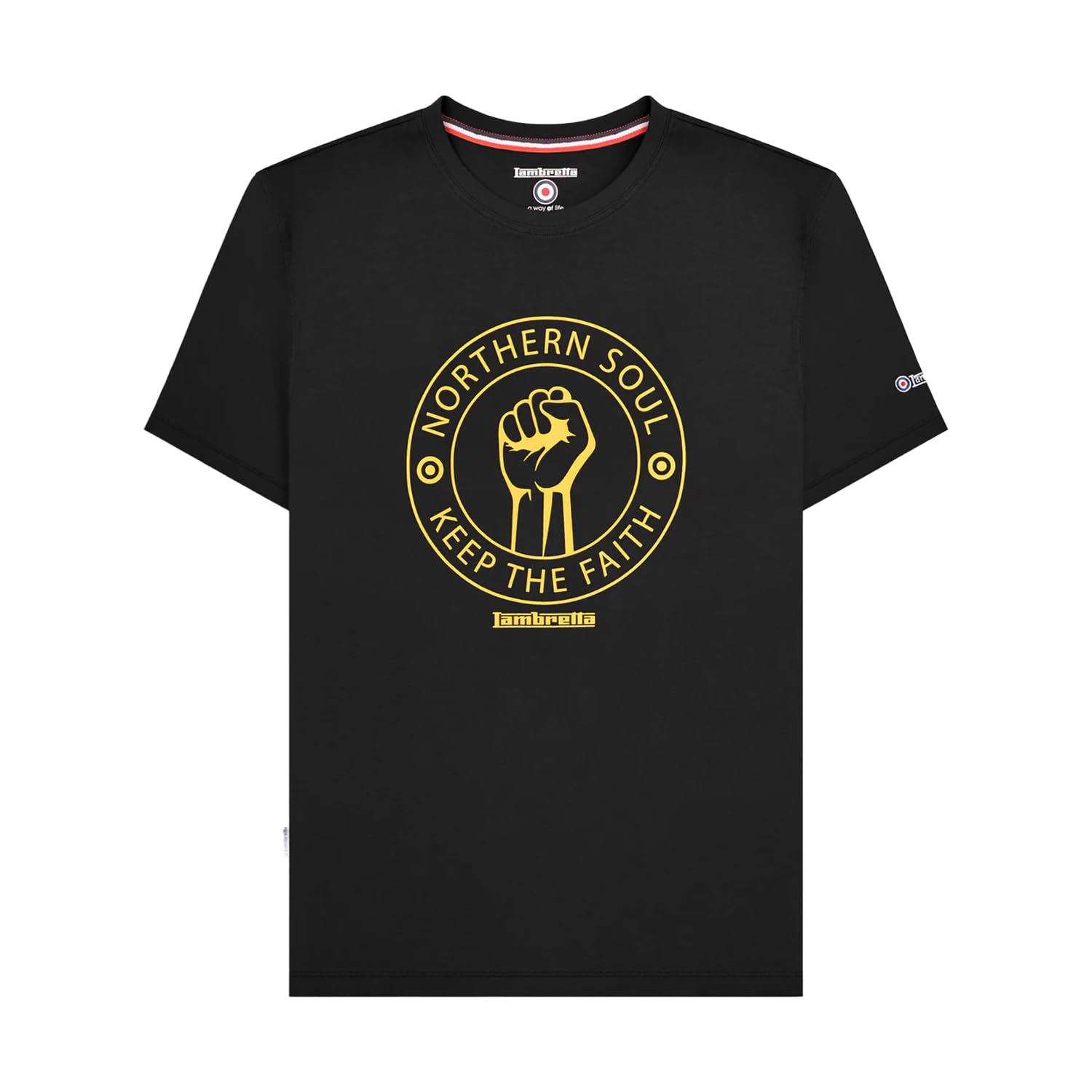 Lambretta Mens Northern Soul Tee Big & Tall T-Shirt Graphic - Black/Gold - 3XL