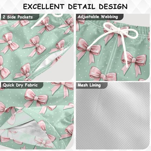 Pigsaly Boys Swim Trunks Coquette Bows Pastel Pink Ribbon Bow Boys Board Shorts Swimsuit Swimwear Summer Bathing Suit S3
