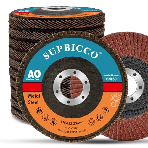 Supbicco FD 03 10 Pack 60 Grit Flap Discs 4 1/2 For Angle Grinder, Type 29 Abrasives Sanding Flapper Disc, Aluminum Oxide Grinding Wheel cover