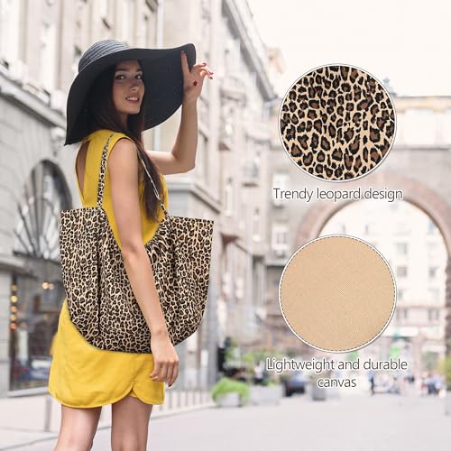Bolsa Tote de Lona con Estampado Leopardo Grande miniatura 5