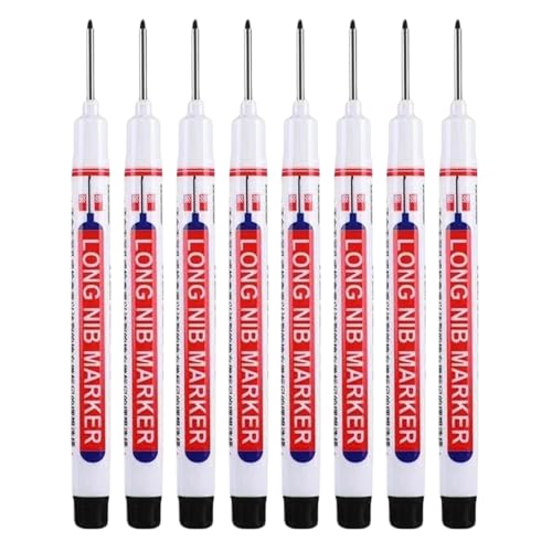 ZPGVWXKO 8本 ディープホールマーカー ペンクリップ付き カーペンターペン 20mmロングニブ マーキングツール 防水性 マーカーペン 速乾インク 汚れ防止 油性 建築現場 木工 DIY ガラス スチールに適用, 8ピース ブラック