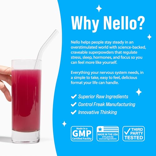 Image of Nello Supercalm Powdered Drink Mix, Cortisol Reducer*, Sleep Aid Supplement, L Theanine, Ksm-66 Ashwagandha, Magnesium Glycinate, Vitamin D 3, No Sugar, Non GMO, 20 Ct, BlackBerry Lemonade