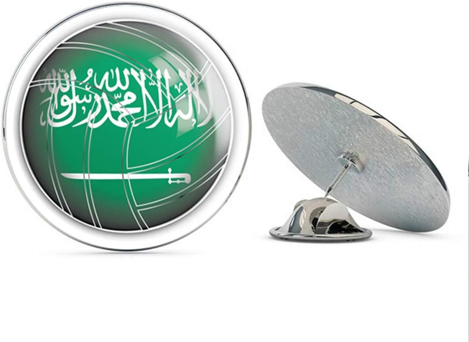Saudi Arabia Volleyball World Flag Round Metal 0.75" Lapel Pin Hat Shirt Pin Tie Tack Pinback