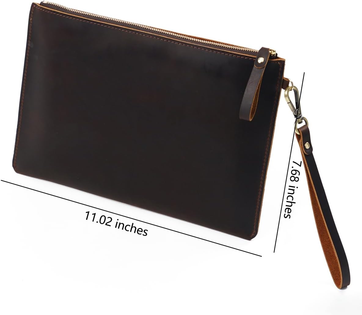 Genuine Leather Slim Fit Zipper Closure Sleeve Bag Case Clutch with Removable Wrist Strap Compatible with iPad mini 7 A17 Pro/ 6/5/ 4, Cell Phones, Staionery or Other Acessories (Coffee)