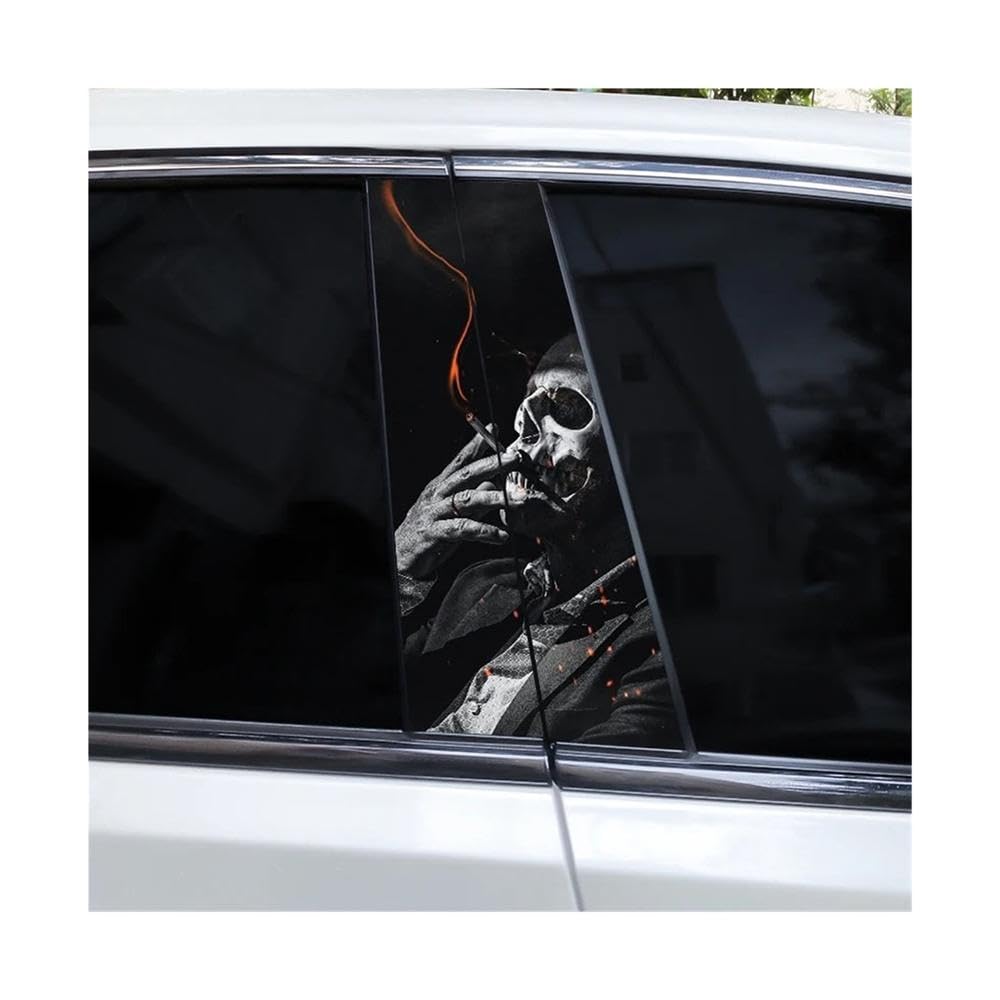 Bertdcx J 2Pcs Horror Stickers Skull Car Window Pillar Stickers Cover Scratch Vinyl Auto Parts(J)