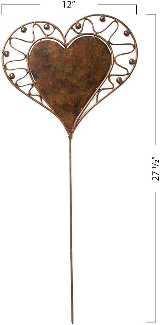 Wind & Weather Set of Three 12-Inch Wide by 27.5-Inch High Elegant Heart-Shaped Garden Stakes Handcrafted from New and Reclaimed Metal by Balinese Artisans in Three Different Designs