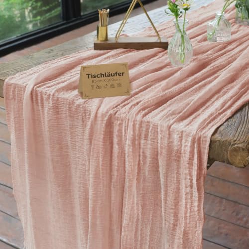 aboveBED Tischläufer Musselin 85 x 300 cm – Boho Käsetuch Tischdecke aus Baumwolle