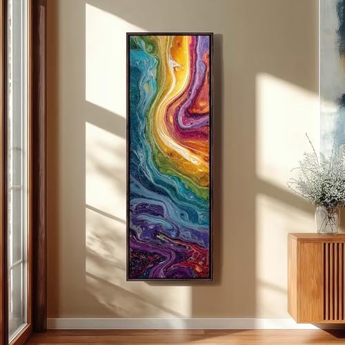 Toile verticale arc-en-ciel abstraite pour illuminer un couloir sombre ou un bureau