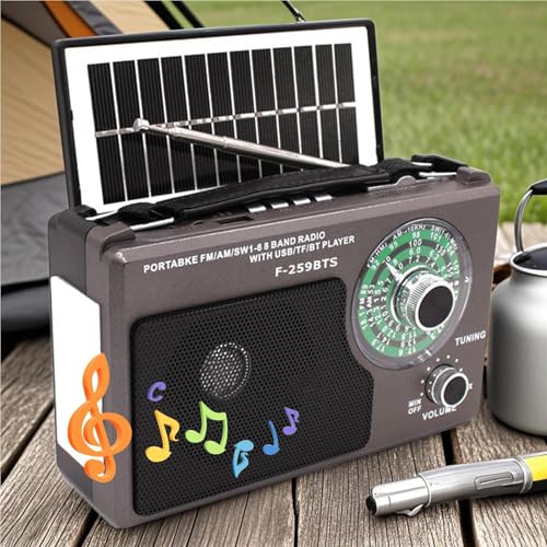 Radio portátil triple banda con carga solar y USB para emergencias 3