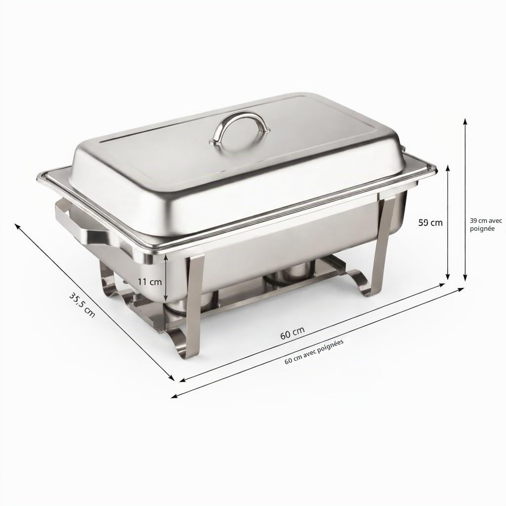 Chauffe-Plats Chafing-Dish 3 1/3 GN 65 mm en Acier Inoxydable Récipient de Maintien au Chaud des Aliments Récipient de Chauffage pour Aliments Chauffe-Buffet Event Catering Buffet