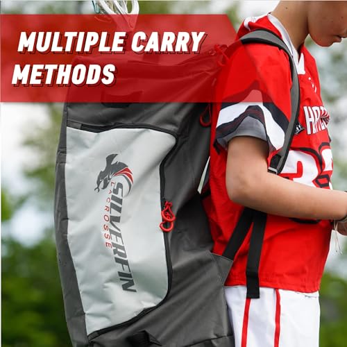 Silverfin Lacrosse Bag |With 2 Stick Holders & Multi Pockets for All of Your Lacrosse Equipment |Use as a Backpack or Duffel Bag| Lacrosse Gear Bag for Boys, Youth, Men With Adjustable Shoulder Straps - Thumbnail 7