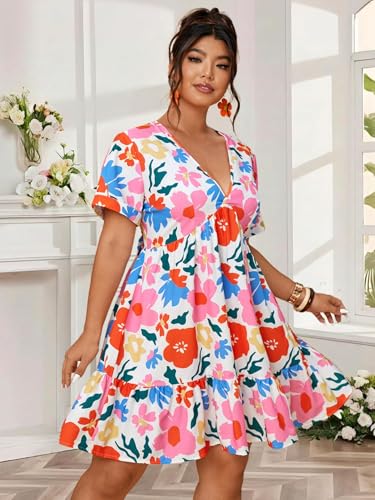 Image of Plus Size Summer Dresses for Women Casual Short Sleeves A Line Midi Dress