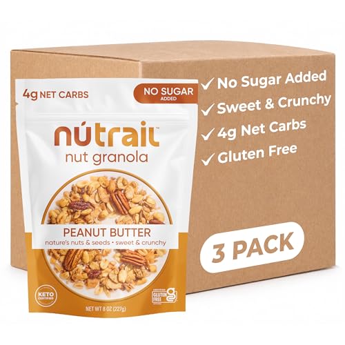 NuTrail Nut Granola, Peanut Butter, No Sugar Added, Gluten Free, Grain Free, Keto, Low Carb, Healthy Breakfast Cereal 8 oz. 3 Count