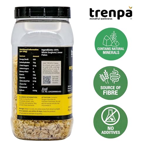 Image of TRENPA Sorghum (Jowar) Millet Flakes 400g | Whole Grain | Easy Breakfast & Meal Flakes