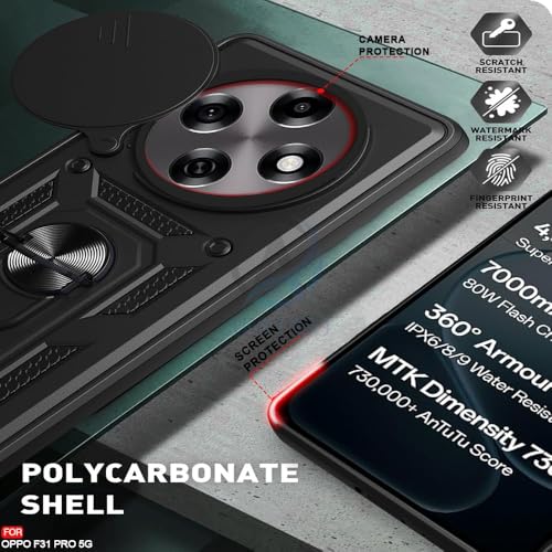 Image of AIBEX Back Cover Compatible for Oppo F31 Pro | D10 Tough Armor Case | Sliding Camera Shield | 360 Protection | Kickstand Ring Holder | Military-Grade Bumper Case - Black