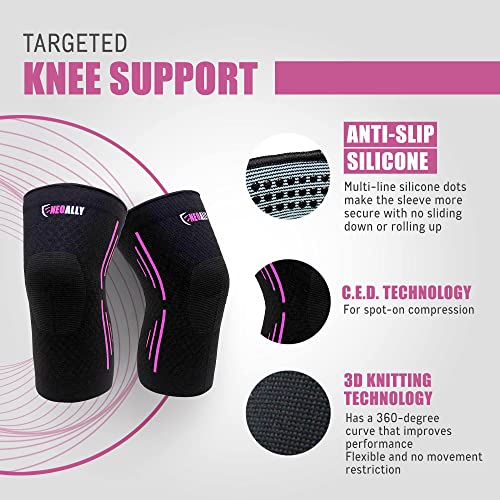 NeoAlly® - Sports Knee Sleeves, Versatile Knee Braces to Deter Knee Injury and Pain, Non-Slip Knee Support for Men and Women, Black & Purple, X-Large