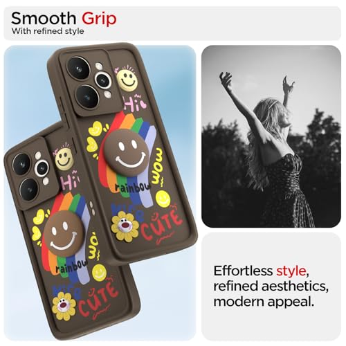Image of Pikkme Back Cover for Realme 15 Pro 5G | Soft Silicone| Cute Rainbow Smile & 3D Cartoon Flower Design | Shockproof Raised Camera Protection Bumper Case (Brown)