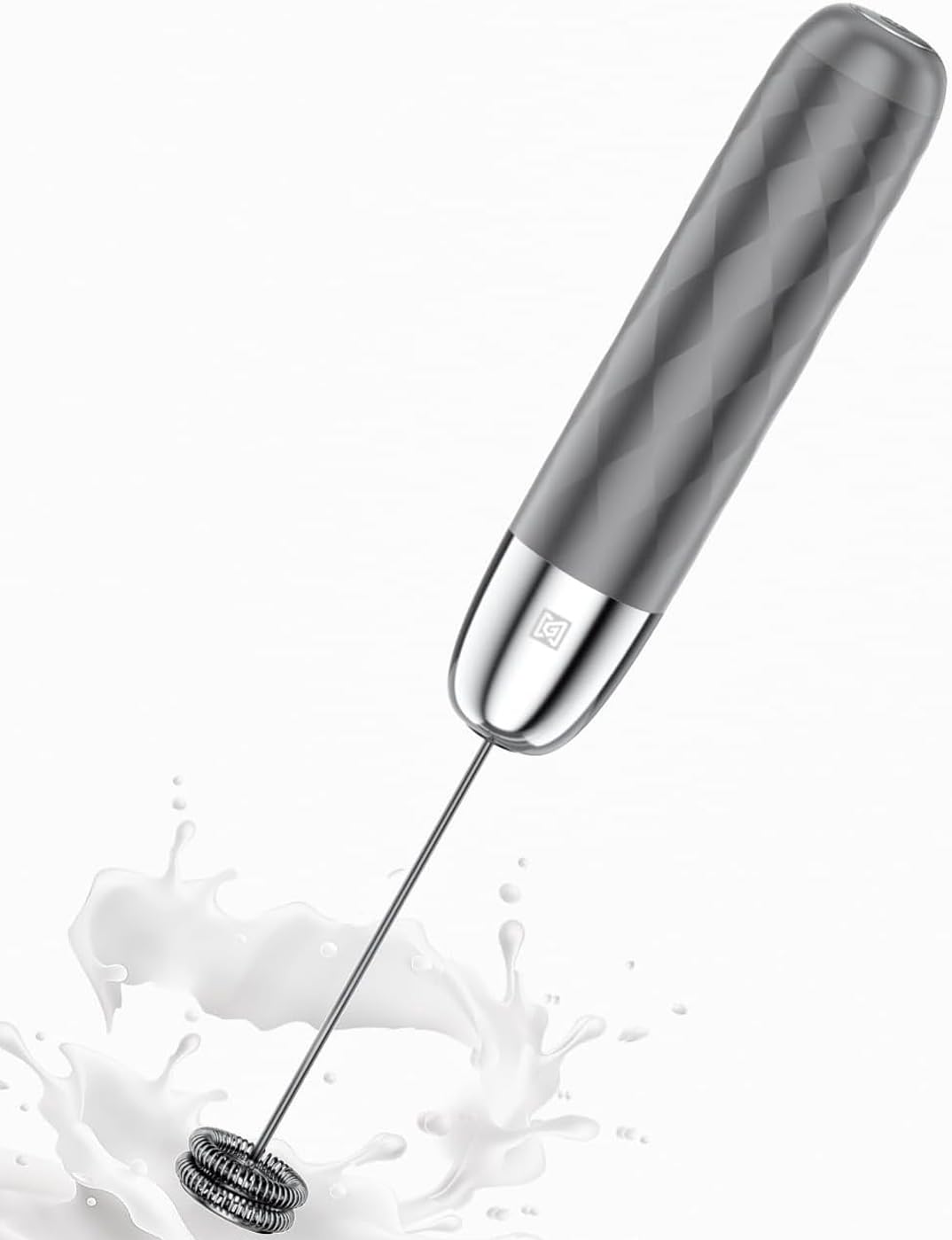 Maestri House Rechargeable Milk Frother, Handheld Electric Foam Maker Detachable Stainless Steel Whisk Drink Mixer Foamer Mini Blender for Matcha, No Stand, LunaFro Mini (Medium Gray and Silver)