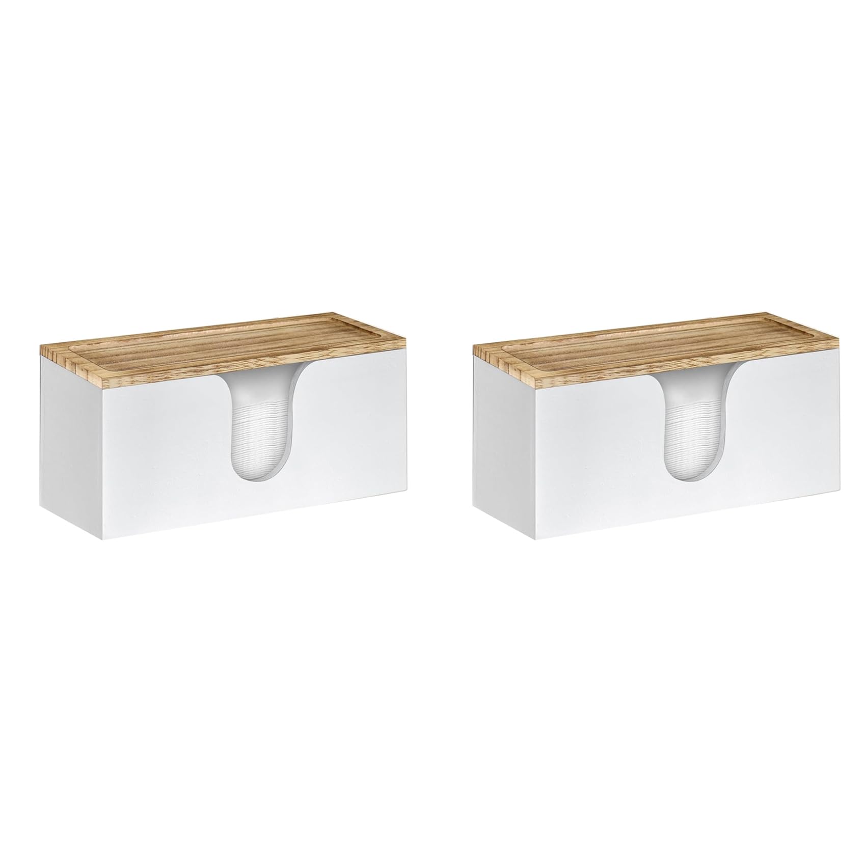 Vjsujehgy 2X Bamboo Paper Towel Dispenser Wall Mounted, Folded Paper Towel Holder with Lid, Trifold Hand for Bathroom Kitchen