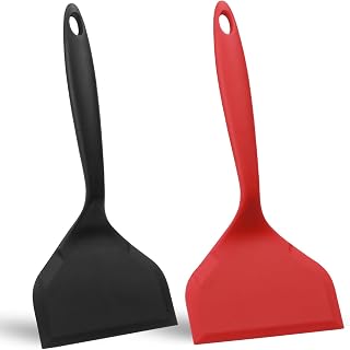 2 pieces silicone kitchen spatula heat resistant, 10 x 12 cm | Nonstick Silicone Spatula, Silicone Spatula for Cooking and Baking Pancake, Egg, Pizza Burger (Red, Black)