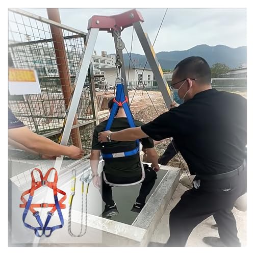 HDYZJQ Manhole Rescue Tripod with Safe Belt, 1200 1800 2600 Lbs Winch Confined Space Tripod Stand for Tunneling/Cable Trench/Sewage Wells, Aluminum Frame(2600 lbs Winch)