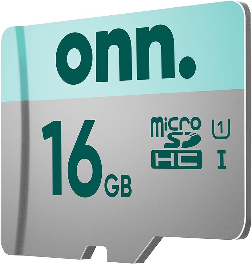 Hands inserting an ONN MicroSDHC card into a smartphone's memory card slot