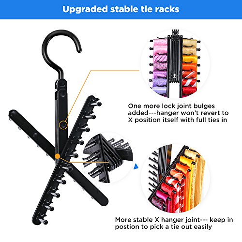 IPOW Upgraded 2 PCS See Everything Cross X 20 Tie Rack Holder,Rotate to Open/Close Tie and Belt Hanger with Non-Slip Clips,360 Degree Swivel Space Saving Organizer - Thumbnail 3