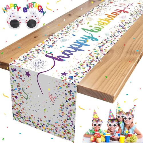 Tischläufer Geburtstag 180 x 35cm Tischläufer Party Tischdekoration Geburtstag Happy Birthday Tischband Geburtstag Tischläufer für Jungen Mädchen Geburtstag Party Dekoration