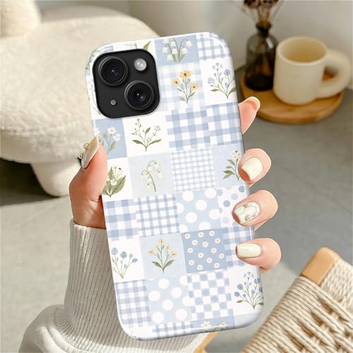 Coque antichoc iPhone 13 14 durable et anti-rayures à double couche protectrice patchwork bleu