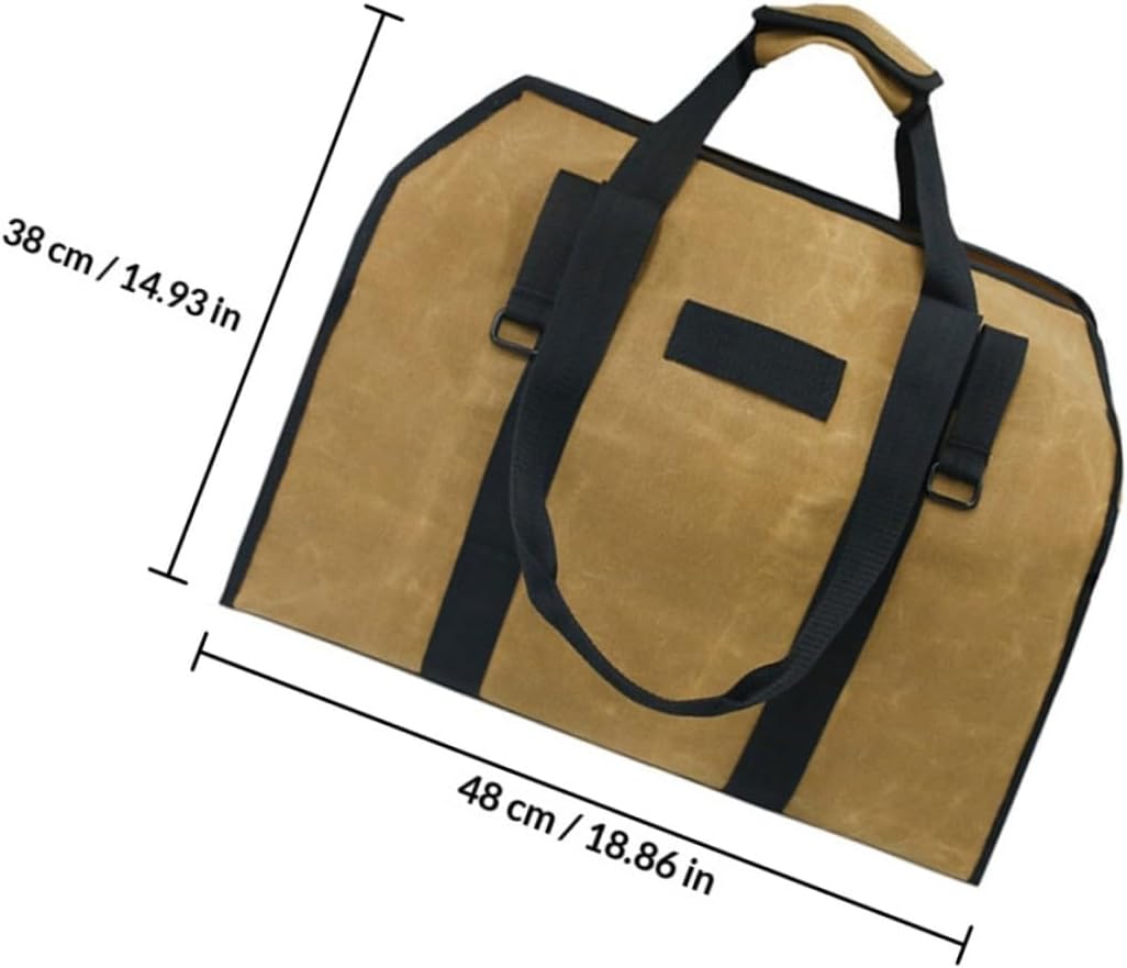 Waxed Canvas Firewood Tote Log Carrier Bag with Zipper Large Capacity Waterproof Mud Color for Outdoor Camping and Fireplace Use