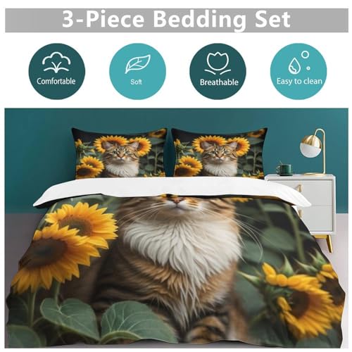Housse de couette chat 3D avec taie d'oreiller pour parure de lit king - 4