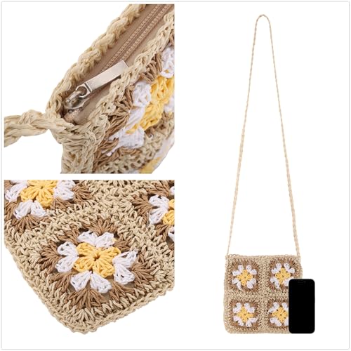CHIC DIARY Women Straw Crossbody Bag Beach Purse Handmade Woven Shoulder Bag Boho Crochet Purse4