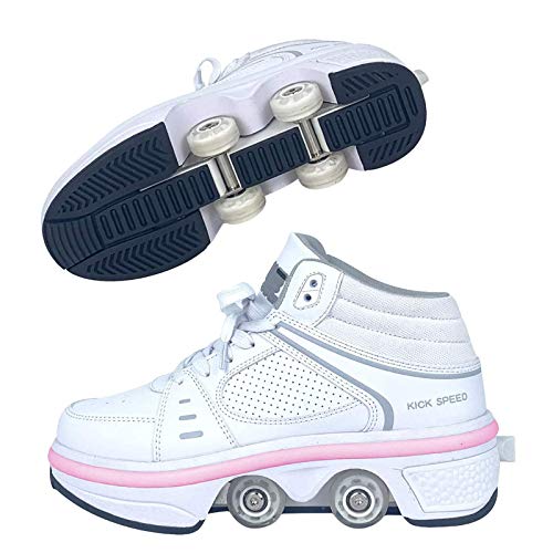 Zjcpow Roller Skates Dytxe for Niños, Quad Patines con 7 Luces del Color Parkour Zapatos al Aire Libre Deformación Patines Diversión de luz for Las Muchachas y señoras xuwuhz (Size : 38)