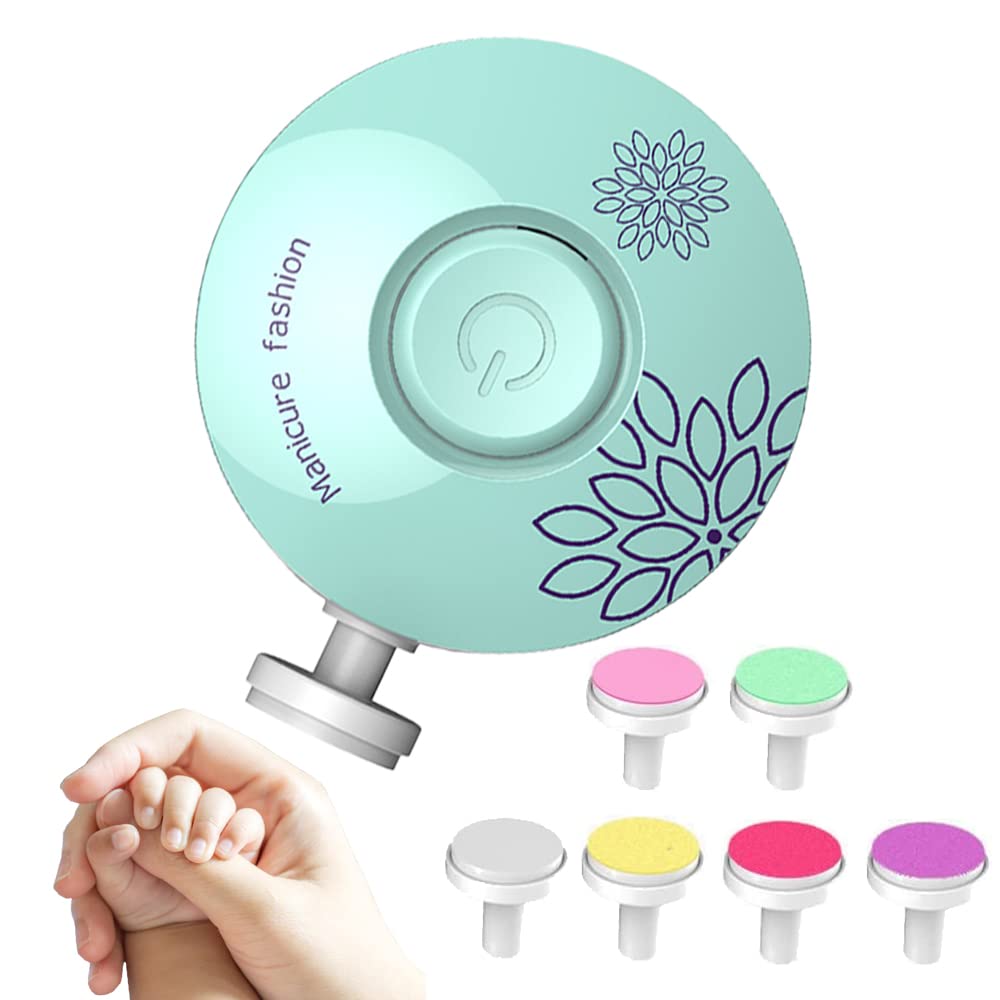 Lima de uñas para bebés, lima de uñas eléctrica para recién nacidos con 6 cabezales de lijado de repuesto para dedos de los pies y uñas para bebés y adultos (verde)