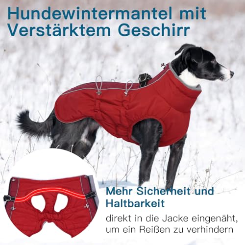 Katzinst Wintermantel Hund Klein, Wasserbeständig Hundeanorak mit Bauchschutz und Rollkragen, Schneemantel Hund, Sehr Schönes Material, Hundebekleidung für Schnauzer, Rot, S