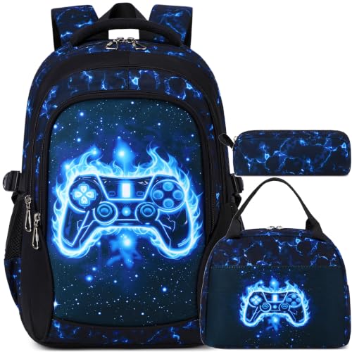 Kimwadalh School Backpack for Boys, 3PCS Gamepad Backpacks with Lunch Bag & Pencil Case, Large Capacity Boys School Bookbags for Primary Middle High Kids - image 1