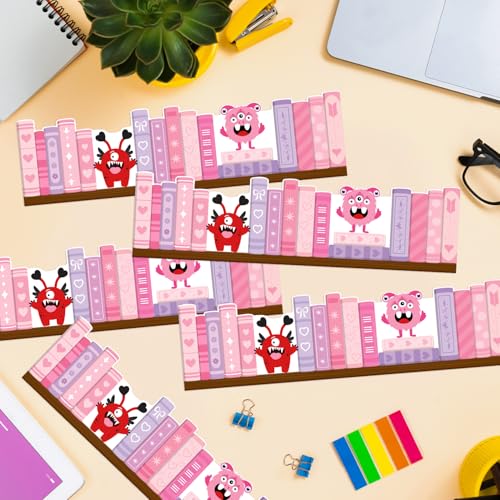 Image of BeYumi Monster Bookshelf Border Trim - 65ft Back to School Monster Pink Books Rolled Border Trim Fun Monsters Pink Bookshelf Bulletin Board Set Library Classroom Office Chalkboard Party Decoration