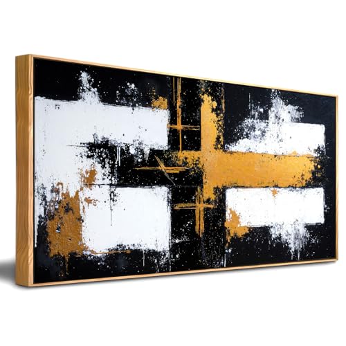 Framed Black and White Abstract Canvas Art - Geometric Lines