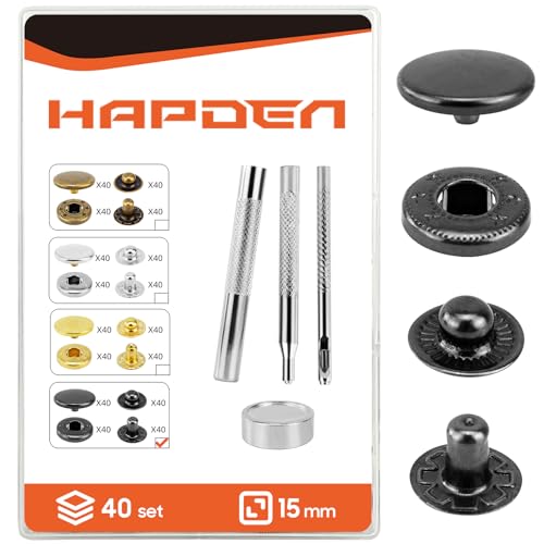 Leather Snaps and Fasteners Kit?15mm 40 Sets Metal Snap Buttons with Setter Tools? Sewing Snaps for Clothing?Fabric?Leather, Clothes, Jackets, Bags, DIY Crafting Black Snaps