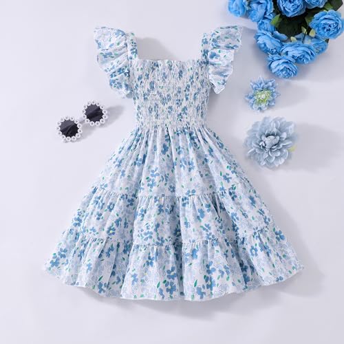 Girls Summer Dress Baby Girl Dinosaur Smocked Dress Ruffle Halter Sleeveless Swing Twirly Sundress Casual Beach Tutu Dress2