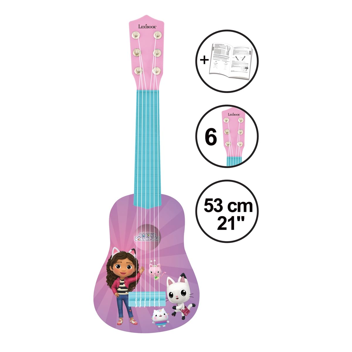 Lexibook, La Casa de Muñecas de Gabby, Mi Primera Guitarra para niños, 6 Cuerdas de Nylon, 53 cm, Guía incluida, Rosa, K200GDH