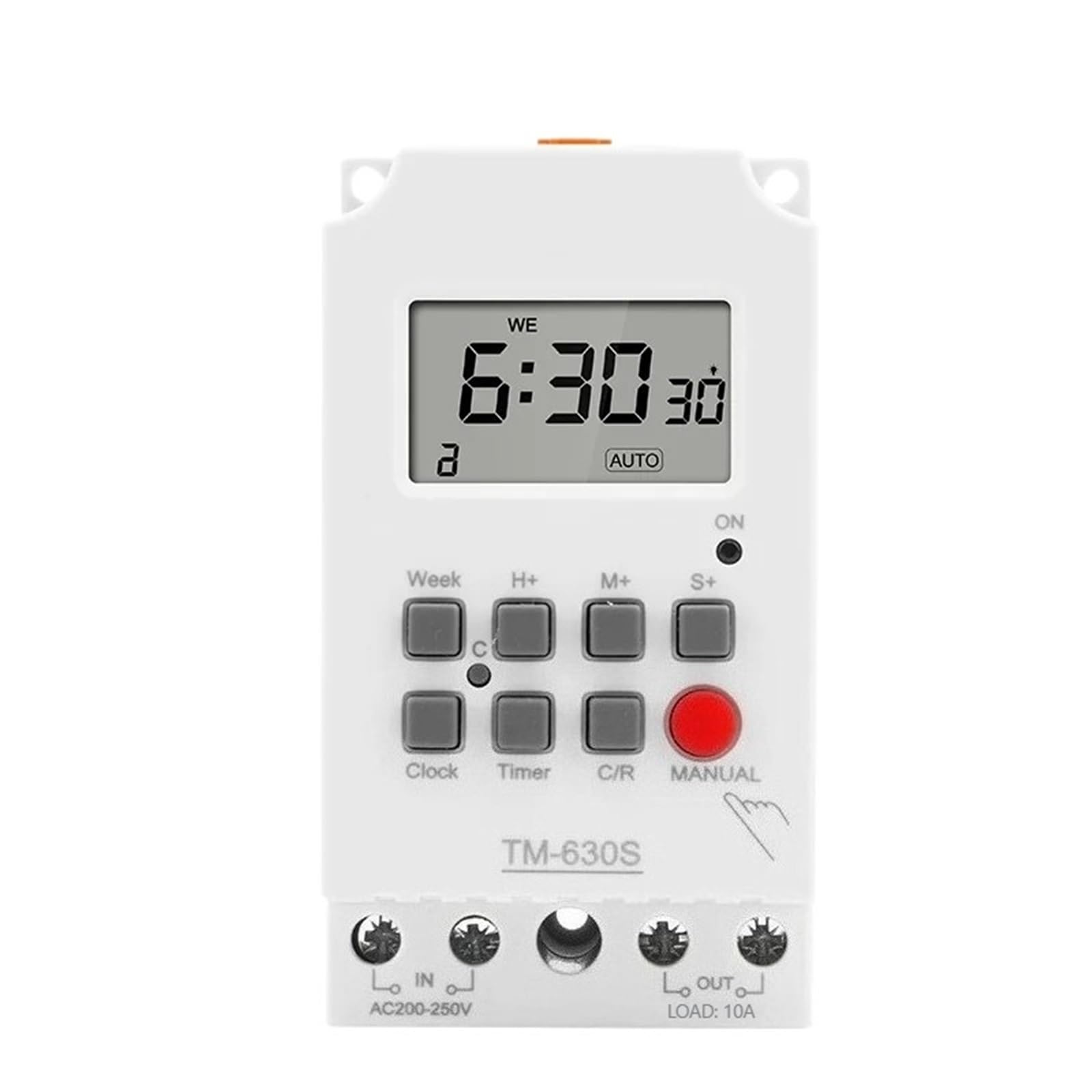 Temporizador digital programable 24 h, 7 días, 12 V CA, 28 Posiciones ON/OFF, 220 V CA, 12 V CA, Salida 10 A. (12VDC)