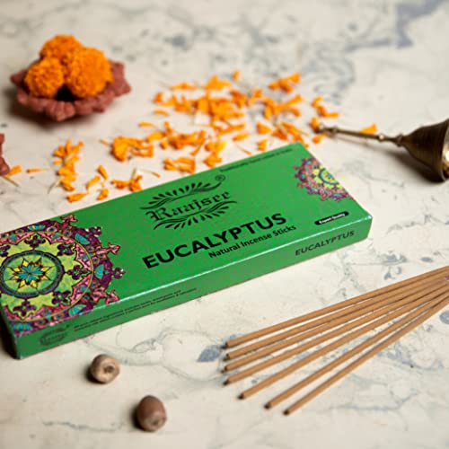 Image of Raajsee Incense Sticks Eucalyptus 100 gm Pack-100% Pure Organic Natural Hand Rolled Free from Chemicals-Perfect for Church, Aromatherapy,Relaxation,Meditation,Positivity & Sensual Therapy