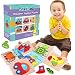 6 Pack Wooden Jigsaw Puzzles, Wooden Color Shapes Puzzles for Toddlers 1 2 3 Years Old, Boys & Girls Educational Toys Gift with 3 Animals and 3 Vehicle Puzzles