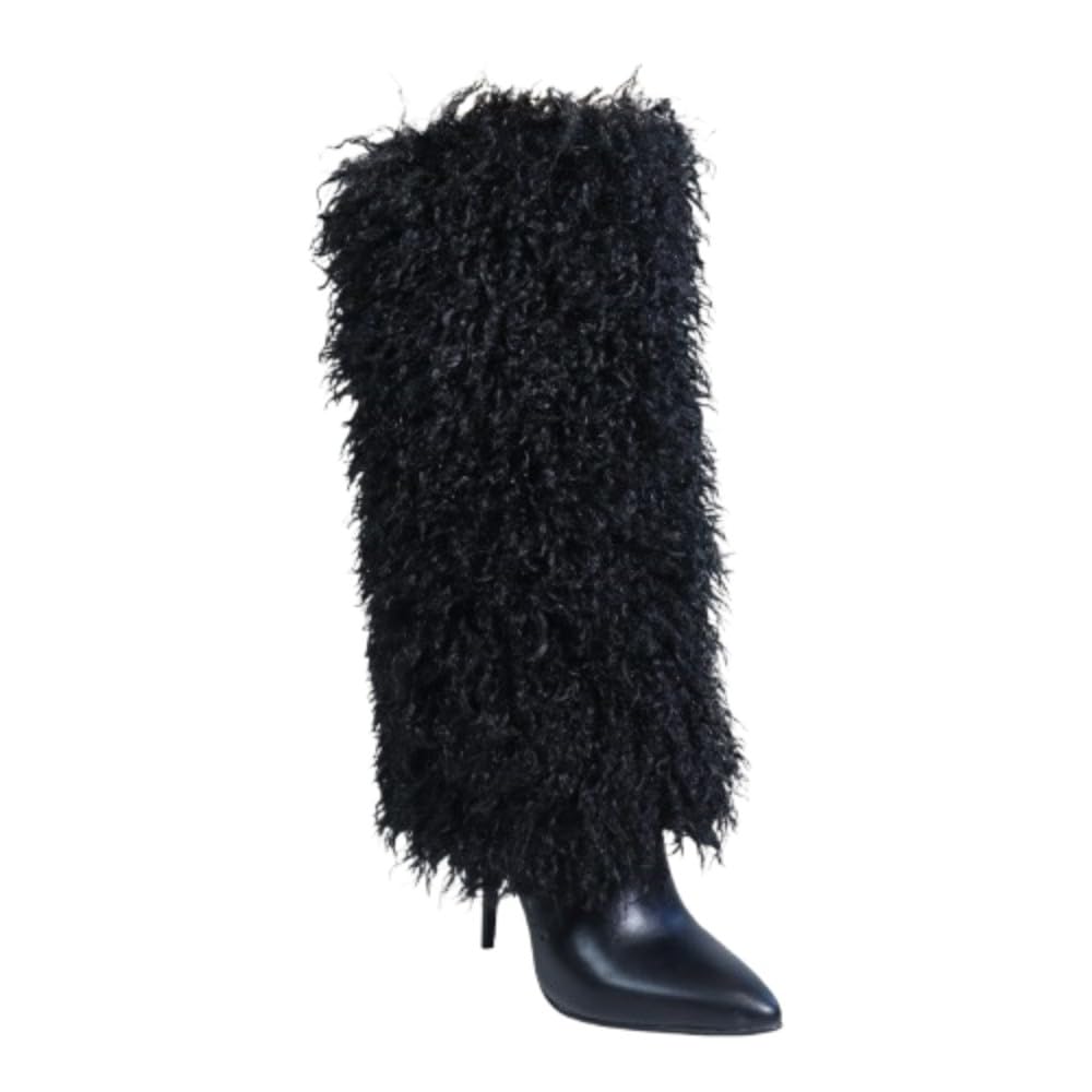 Liliana Womens Faux Fur Stilettos Heel Knee High Fashion Boots