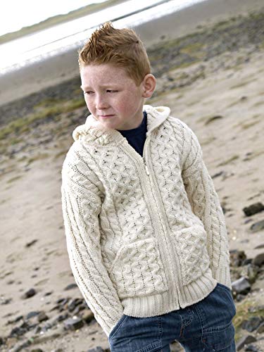 Aran Crafts Kid's Irish Cable Knitted Wool Hooded Zip Cardigan (Hd4039-8/11-Nat) Natural #TOP3