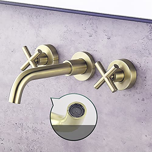 Robinet mural lavabo gain de place en laiton double commande eau chaude - 5