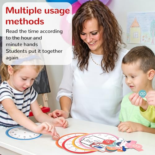 Image of Kosiz 55 Pcs Boho Telling Time Bulletin Board Kit Teaching Clock for Kids Back to School Analog Clock Number Labels Learn to Tell Time Practice Prop 1st 2nd 3rd Grade Classroom Home Supply